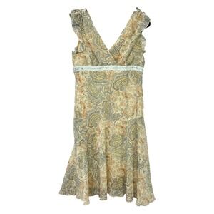Romantic Paisley Chiffon Ruffle Midi‎ Babydoll Dress Boho Fairycore Ethereal S